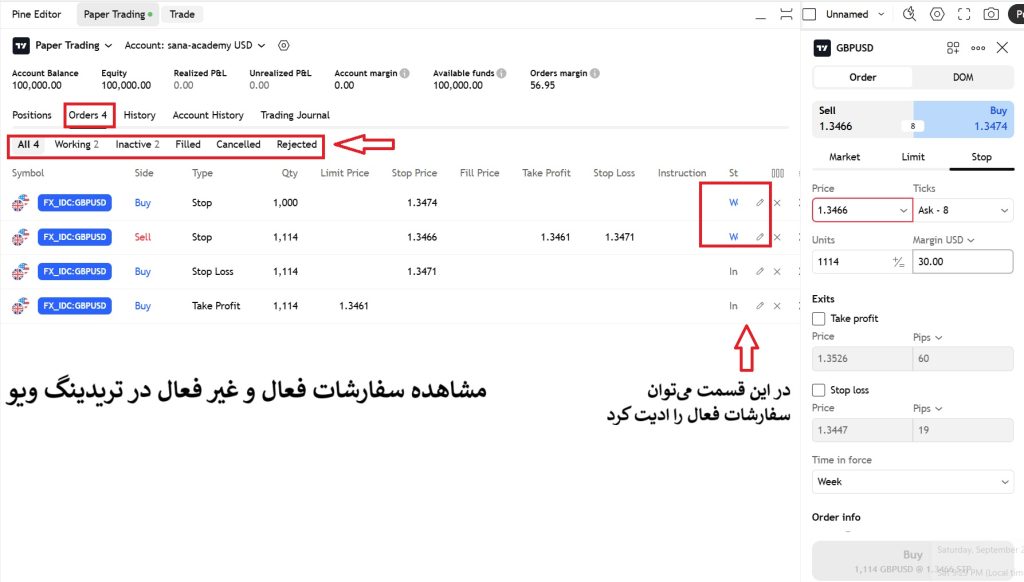 نحوه اردر گذاری در تریدینگ ویو